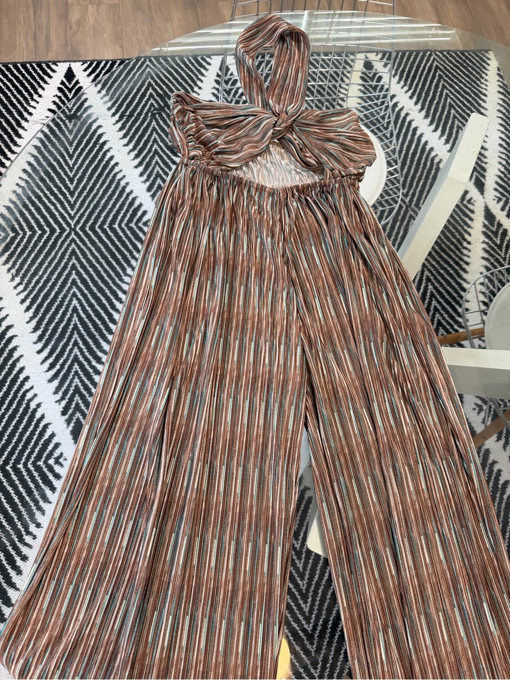 Lush Copper Multi-Striped Halter Wide-Leg Jumpsuit